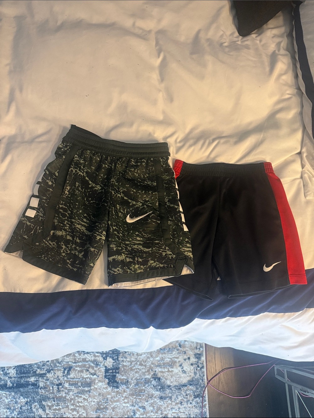 Nike Kids Black and Red Athletic Shorts with Green Camo Pair
